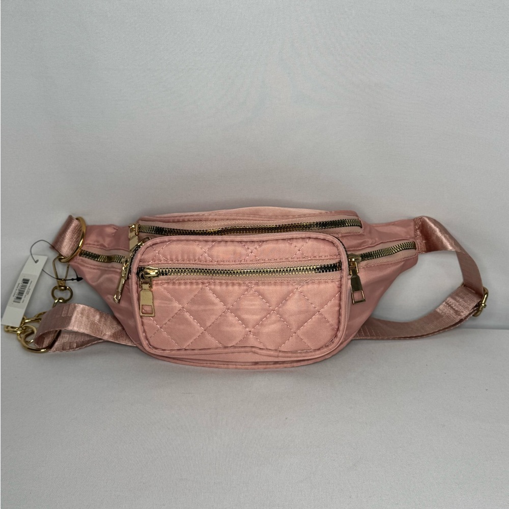 Remi Pink Quilted Belt Bag with Gold Accents